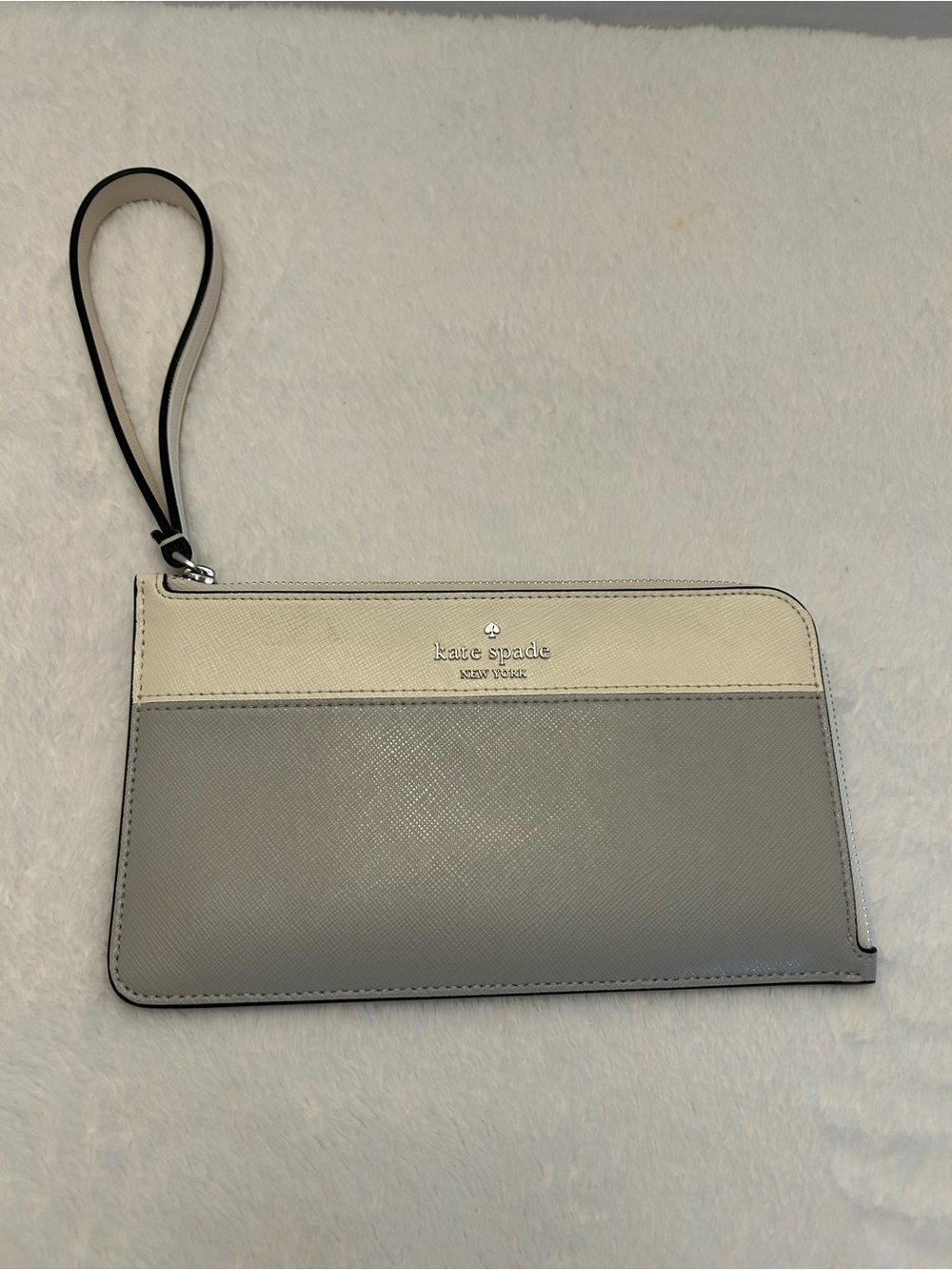 kate spade Two-Tone Cream and Light Gray Wristlet Pouch